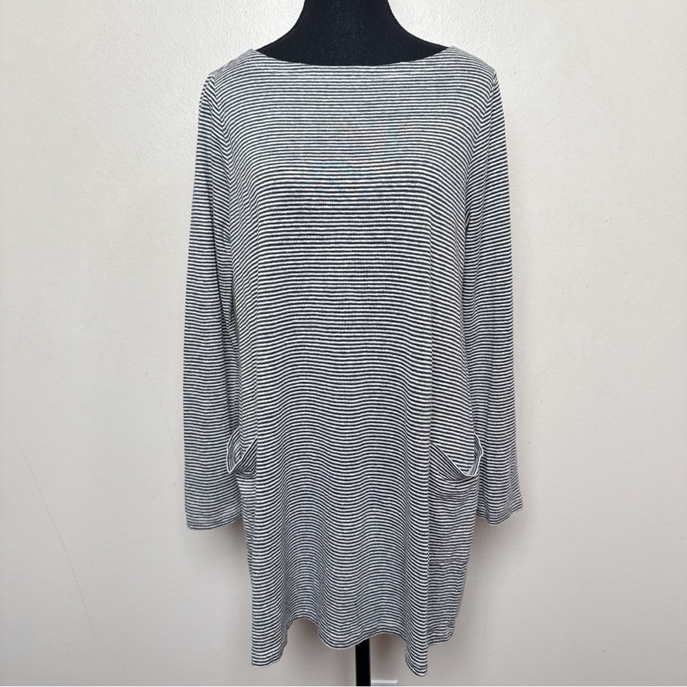 Eileen Fisher Womens Small Striped Long Sleeve Linen Patch Pocket Tunic